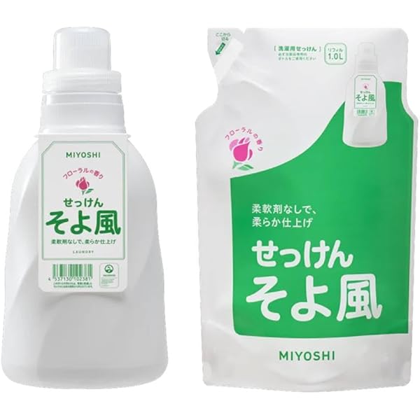 Amazon | ミヨシ石鹸 そよ風 液体せっけん ボトル1.1L+詰替え1L (2点